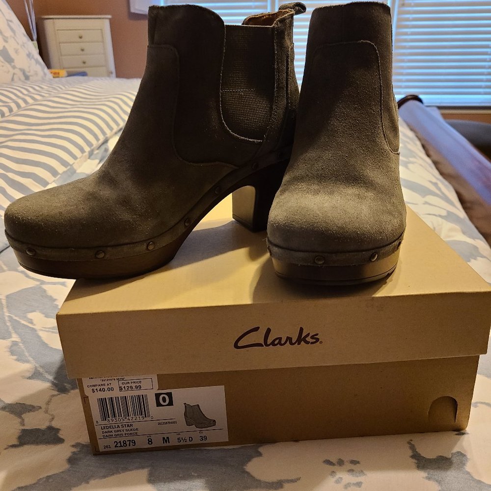 Clarks Gray Suede Booties